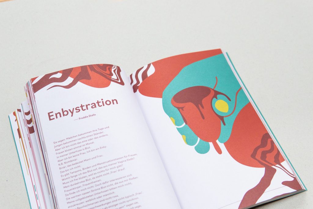 Open spread from the 200-page stained menstruation zine
