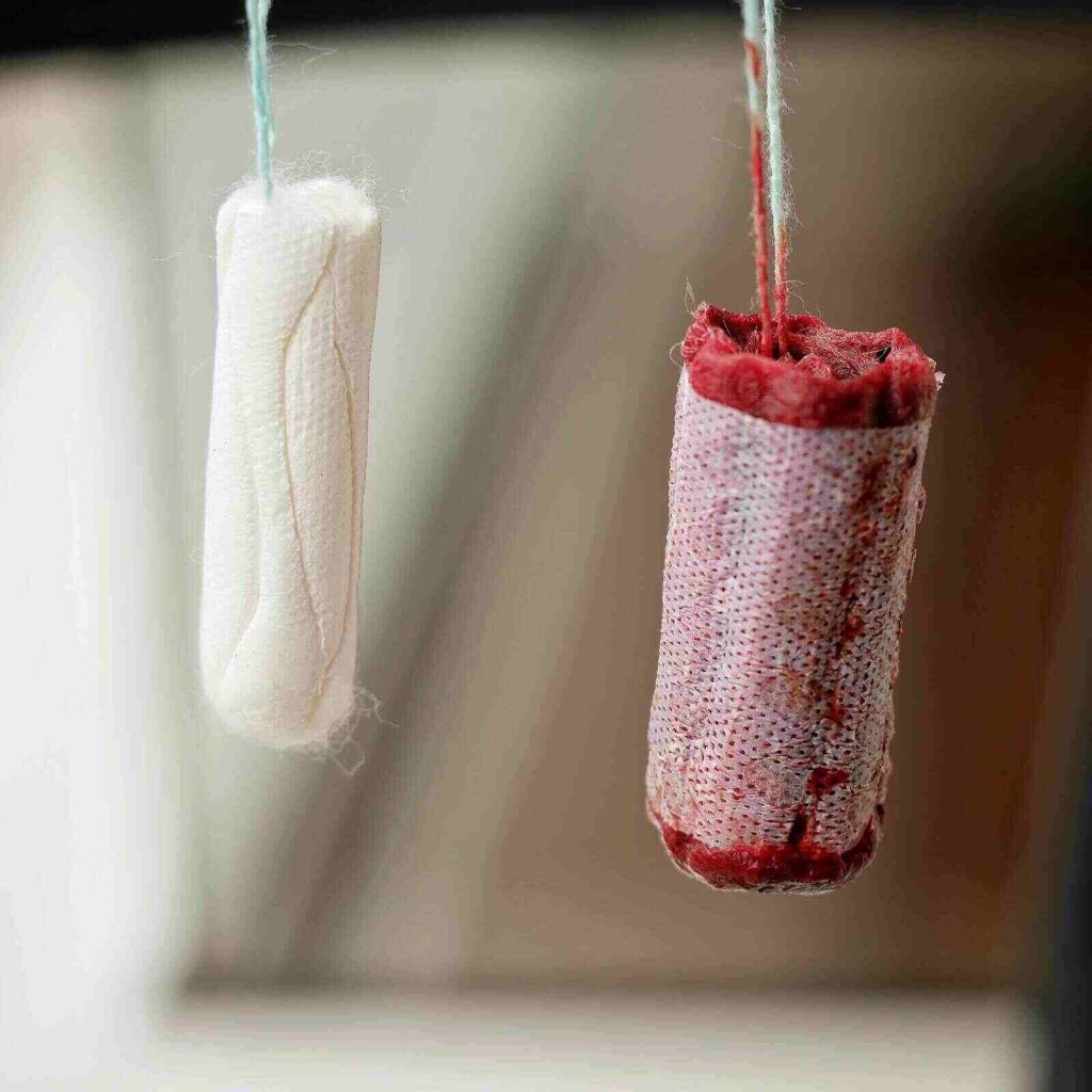 Close-up of tampon ingredients and cotton fibres