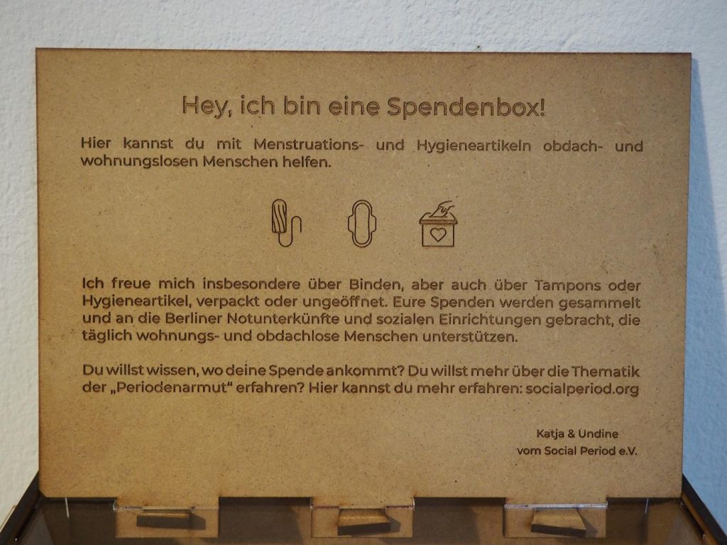 Social Period donation box for menstrual products supporting women in need