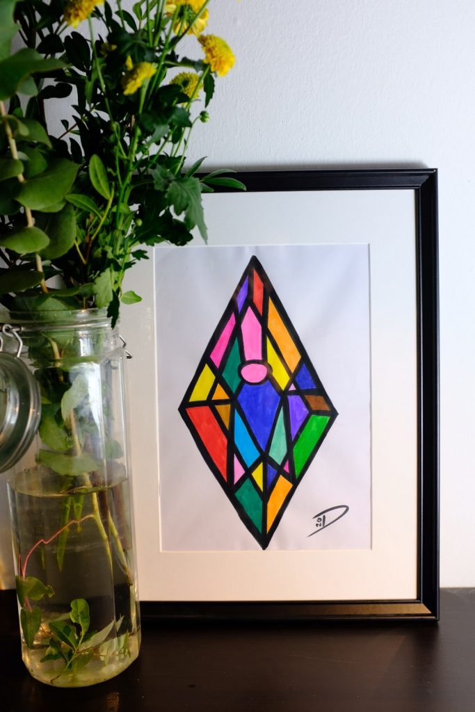 Verschachtelte Vulva-Grafik mit kräftigem Orange und rosa Kontrasten